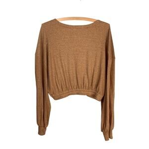 Cropped Ribbed Knit Top Miss Love Brown Womens Size M